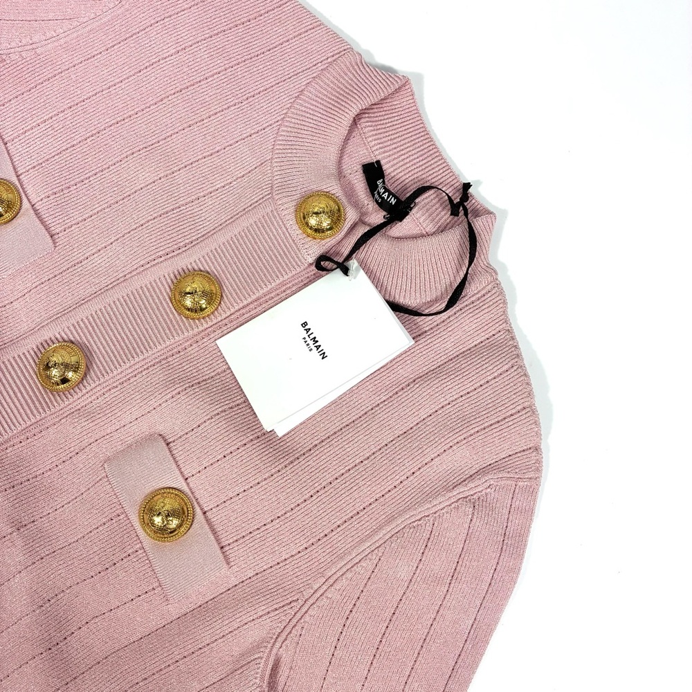 Balmain Knitted Four Pocket Short Sleeve Cardigan FR 40 US 8 Pink NWT - Picture 12 of 17